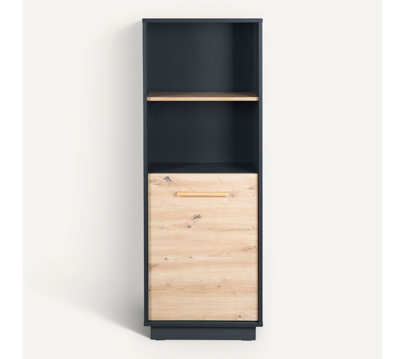Étagère Enfant Lenn En Bois - 2 Niches Et 1 Porte - Anthracite - Décor Bois