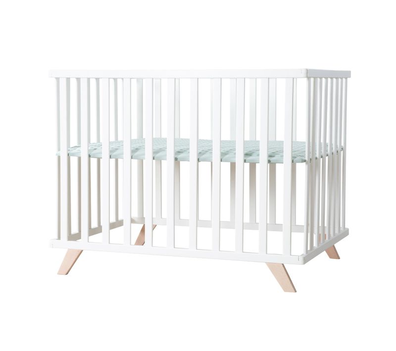 Parc Bébé 75x100 Scandinave Blanc + Tapis Vert En Coton Bio - Lil Planet