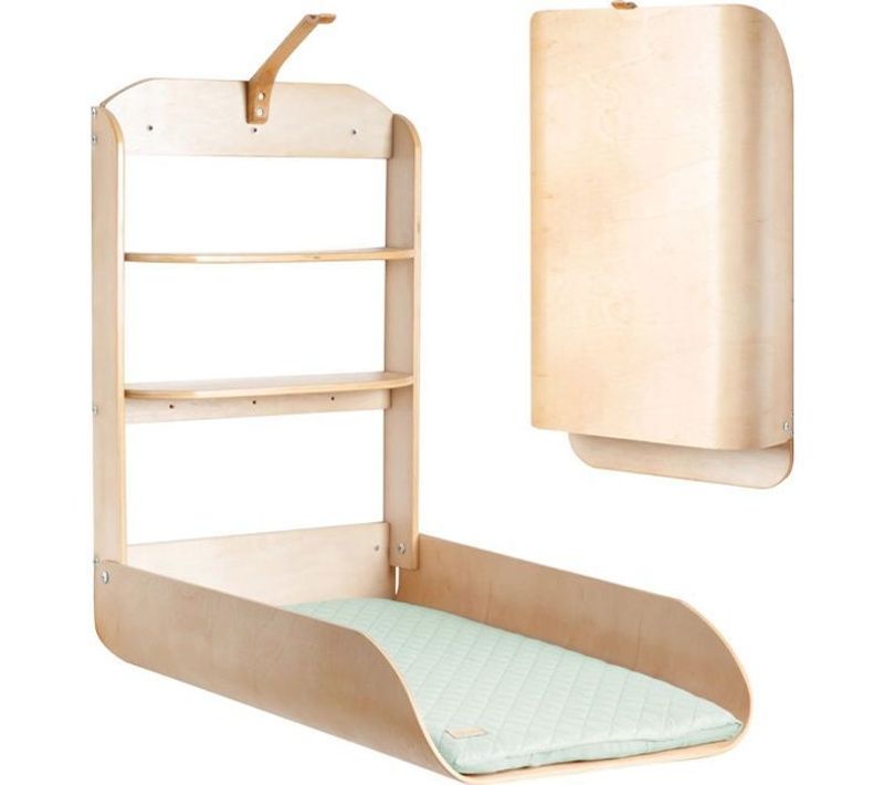 Table à Langer Murale Et Rabattable - Roba - Bois Naturel - Étageres Intégrées - Design Minimaliste