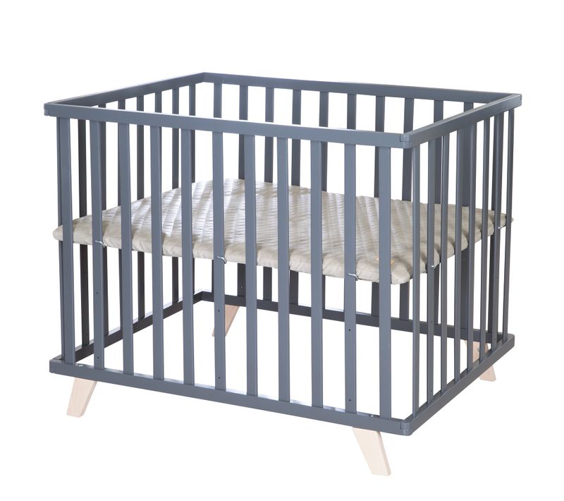 Parc Bébé 75x100 Scandinave Anthracite + Tapis En Cuir Végan Grège - Greyish Matelassé