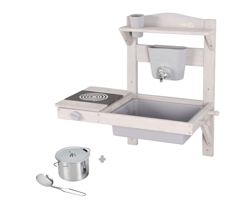 Mini Cuisine De Jeu Enfant à Suspendre - En Bois Massif Pour Extérieur Avec Accessoires - Gris