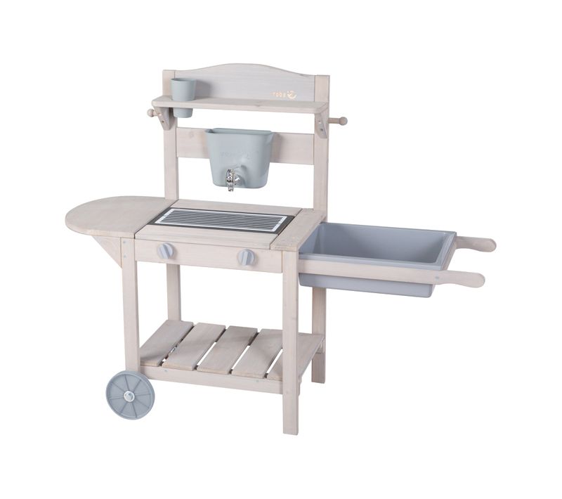 Cuisine Barbecue Pour Enfants Avec Accessoires - En Bois Massif Lasuré Gris Pour Extérieur - Bbq