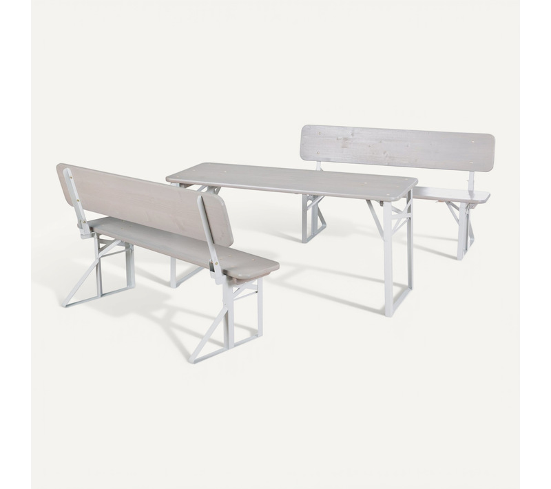 Table Et 2 Bancs à Dossier Pliables Pour Enfants En Bois Massif Gris - 4 Places - Outdoor Fsc