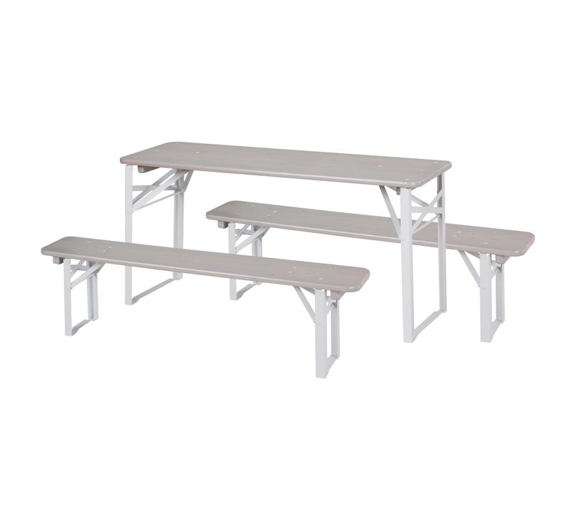 Table Et 2 Bancs Pliables Pour Enfants En Bois Massif Gris - 4 Places - Outdoor Fsc