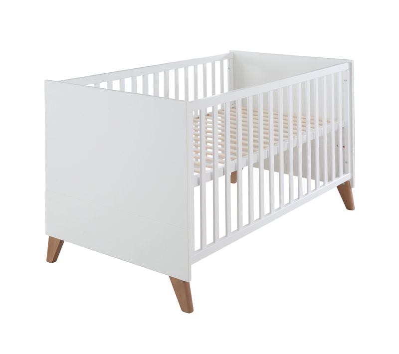 Lit Bébé Évolutif Ole 70 X 140 Cm - Réglable En Hauteur - Blanc - Pieds En Chêne
