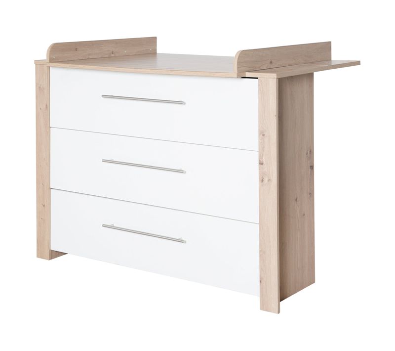 Commode à Langer Malo Avec Poignées Métalliques - Plan Amovible - Effet Chêne / Blanc