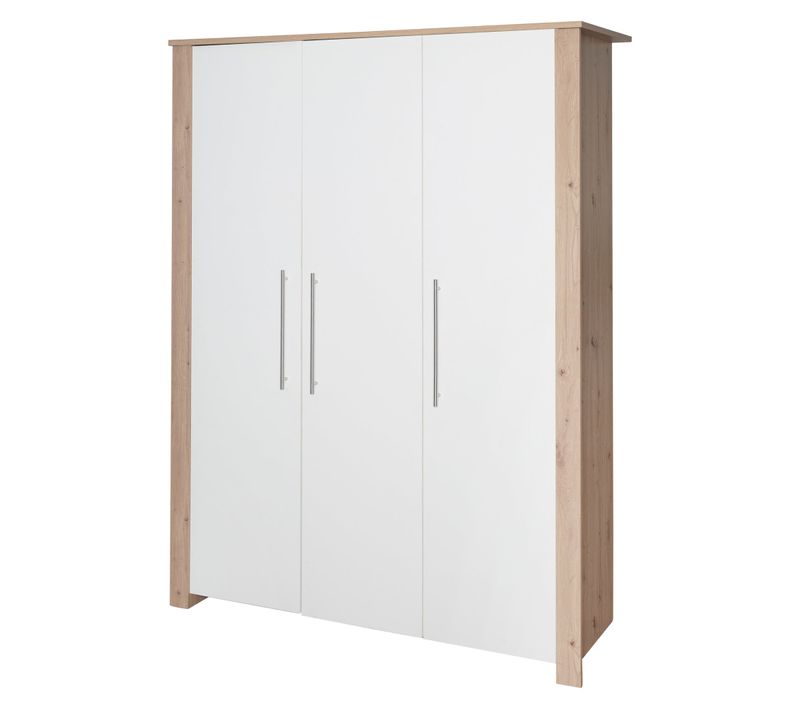 Armoire Bébé 3 Portes Battantes Malo - Blanc - Chêne Sonoma Clair - Penderie Et 6 Étagères
