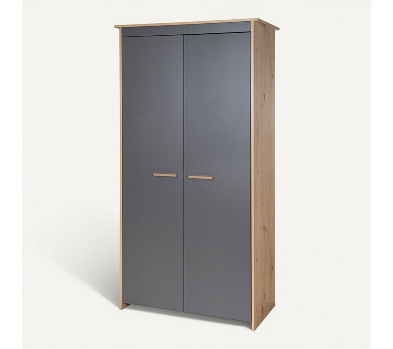 Armoire Bébé 2 Portes à Fermeture Douce Anthracite Et Chêne - Anna