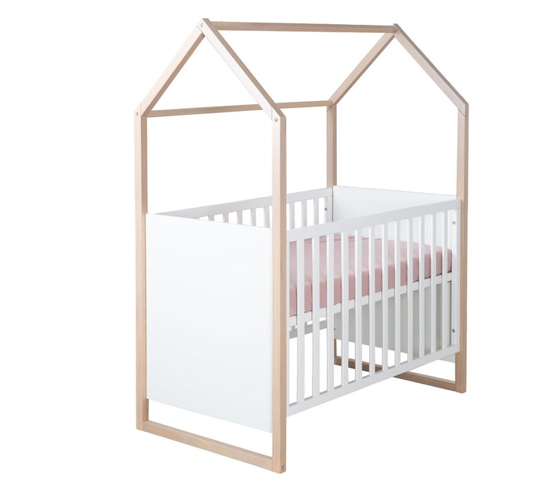 Lit 2en1 Cododo Et Lit Indépendant 60x120 - 6 Hauteurs - Blanc Et Chêne - Cabane