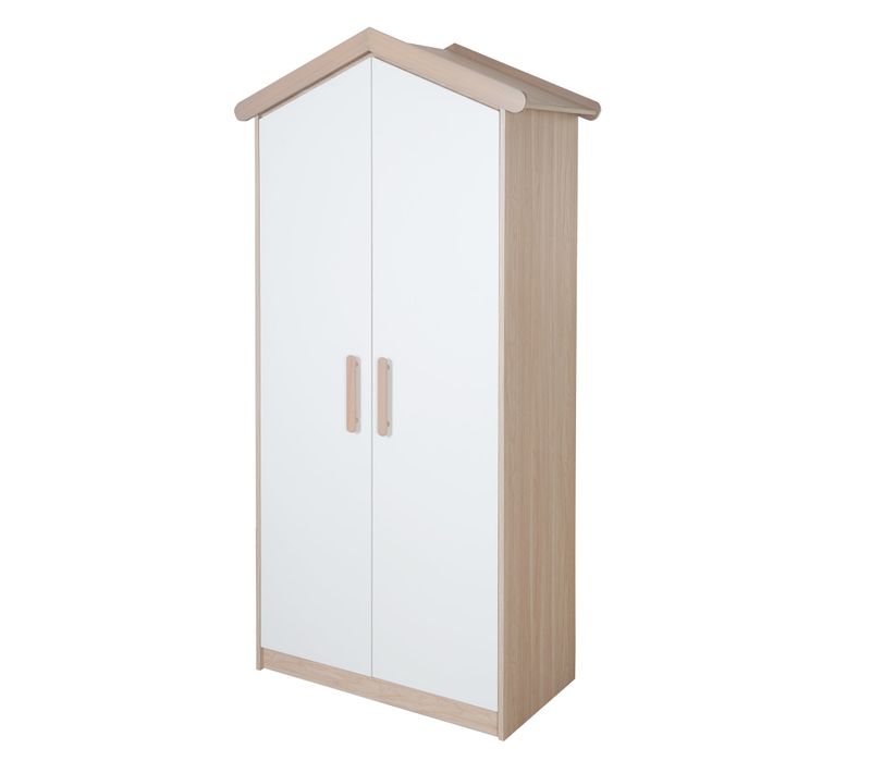 Armoire Bébé 2 Portes à Fermeture Douce Blanc Et Chêne - Cabane