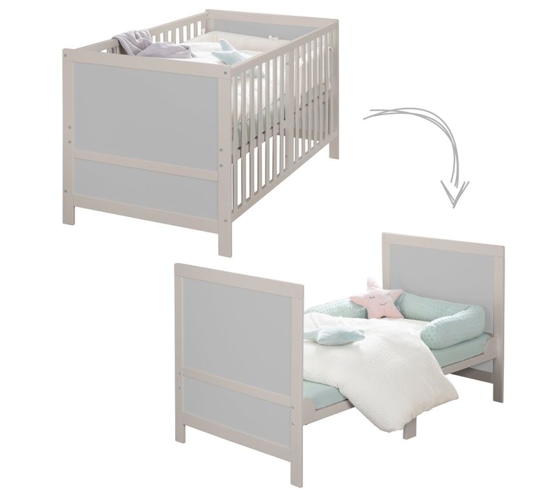 Lit Bébé Évolutif 70x140 Cm Easy Sleep - Coins De Transformation Inclus - Bois Naturel / Gris Clair