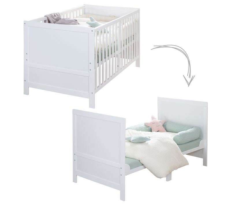 Lit Bébé Évolutif 70x140 Cm Easy Sleep - Coins De Transformation Inclus - Bois Blanc