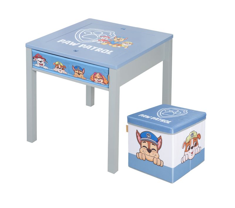 Table D'activités En Bois Laqué Bleu Gris + 1 Tabouret Avec Rangement - Pat'patrouille