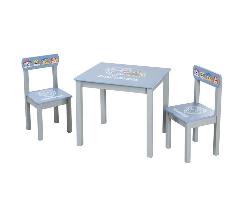 Ensemble Table + 2 Chaises Enfant En Bois Massif Laqué Bleu Gris Pat' Patrouille