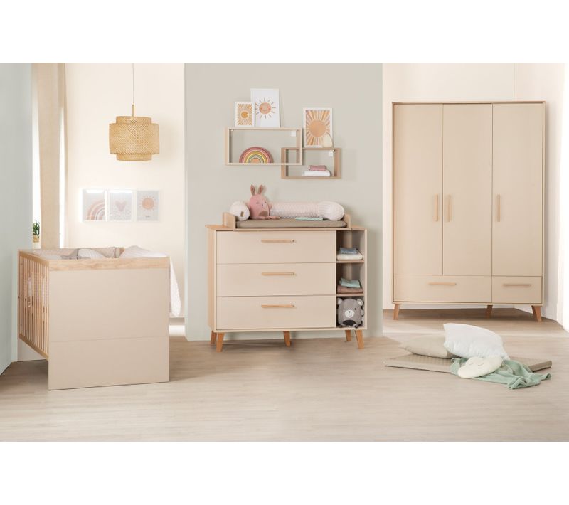 Chambre Bébé Complète - Lit Évolutif + Commode à Langer + Armoire - Cashmere Et Châtaignier - Jil