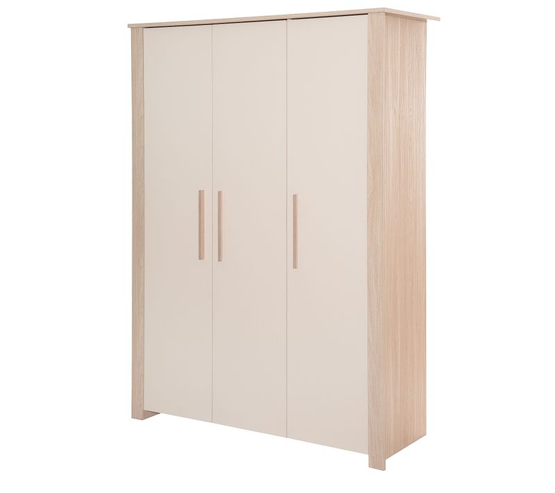 Armoire 3 Portes à Fermeture Douce En Bois Mélaminé Beige Et Chêne - Momo