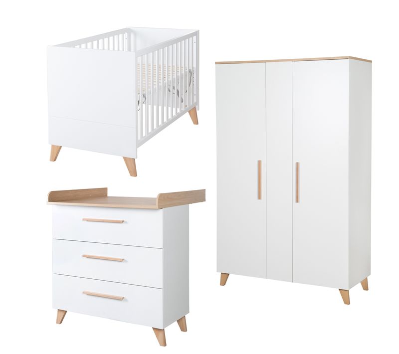 Ensemble Chambre Bébé Leon 3 Pièces – Design Scandinave Blanc Et Chêne