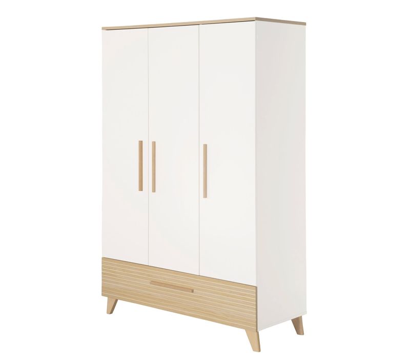 Armoire Enfant 'Theo' 3 Portes - Fraisages De Haute Qualité - Blanc / Chêne