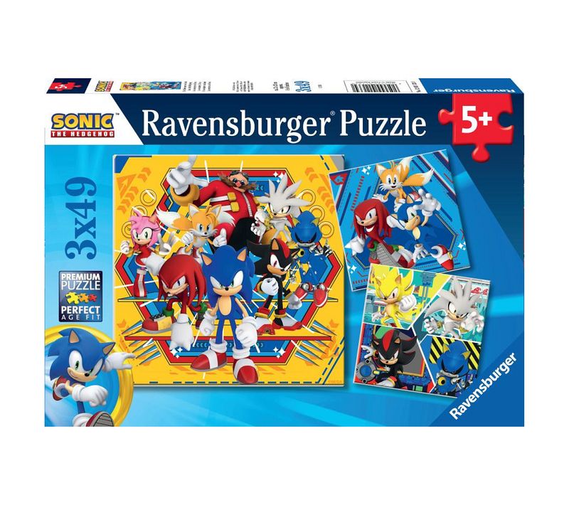 Coffret De Puzzles Sonic 3x49 Pièces Avec Posters Inclus