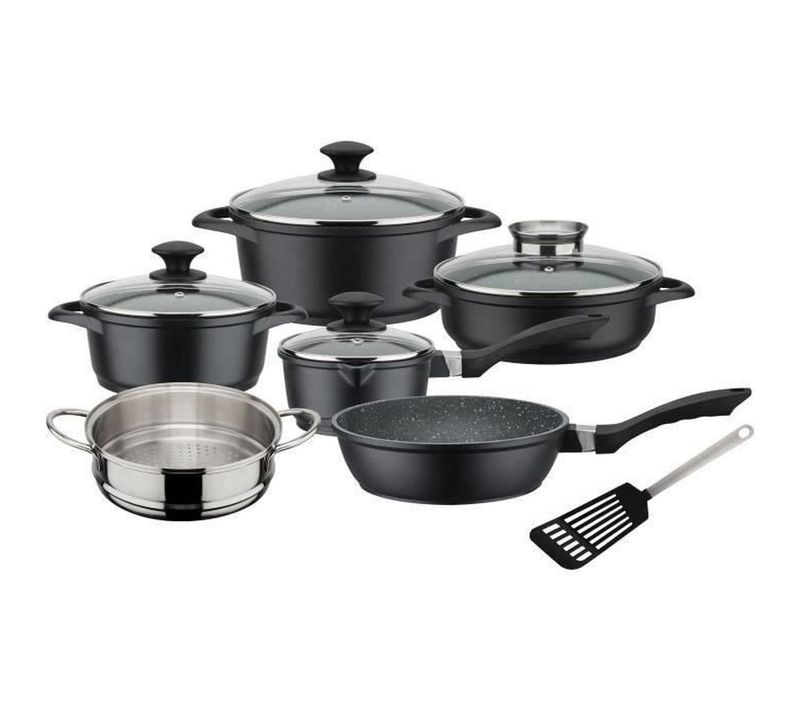 Batterie De Cuisine 10 Pièces - Gourmet Granit - Fonte D'aluminium - Compatible Induction