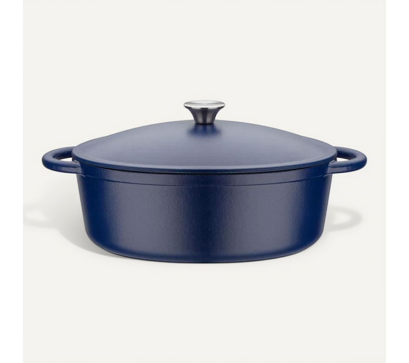 Cocotte Ovale 33x26 Cm 7 L En Fonte D'acier — Bleu, Compatible Induction