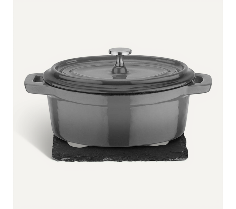 Mini Cocotte Ovale 12x10 Cm - Fonte Émaillée Anthracite, 0,2 L, Induction