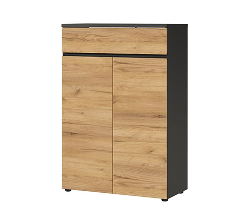 Buffet 2 Portes 1 Tiroir Décor Chêne Et Gris Foncé - Odetta