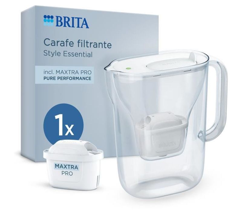 Carafe Filtrante - Style Essential Blanche - 2,4l Dont 1,4l D'eau Filtrée - 1 Filtre Maxtra Pro Pure