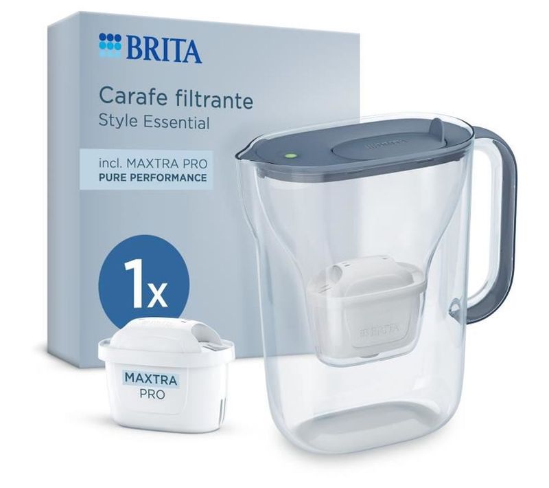 Carafe Filtrante - Style Essential Bleu Minéral - 2,4l Dont 1,4l D'eau Filtrée - 1 Filtre Maxtra Pro