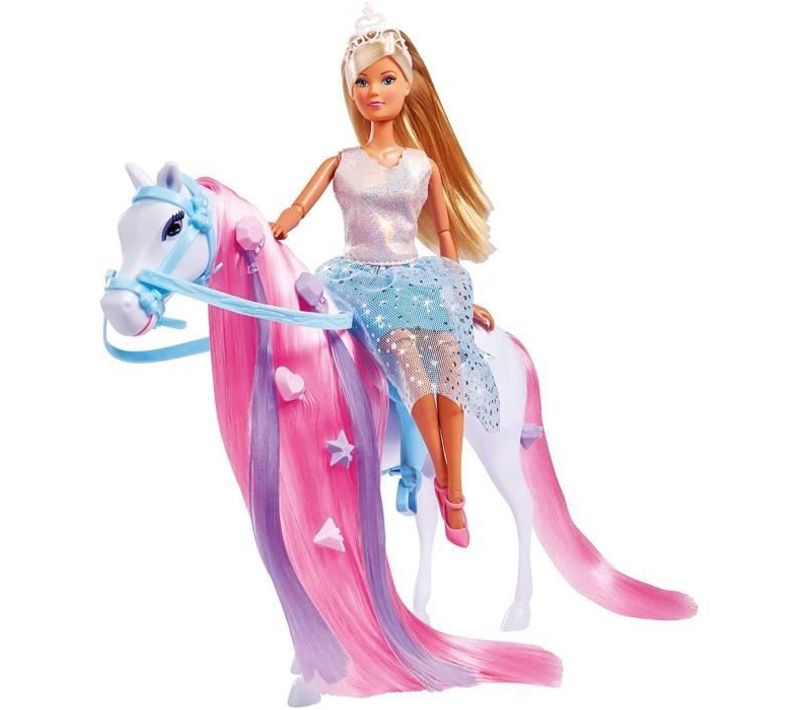 Steffi Love Princesse Et Cheval - Poupée Mannequin 29cm - Robe + Tiare - Accessoires De Coiffure