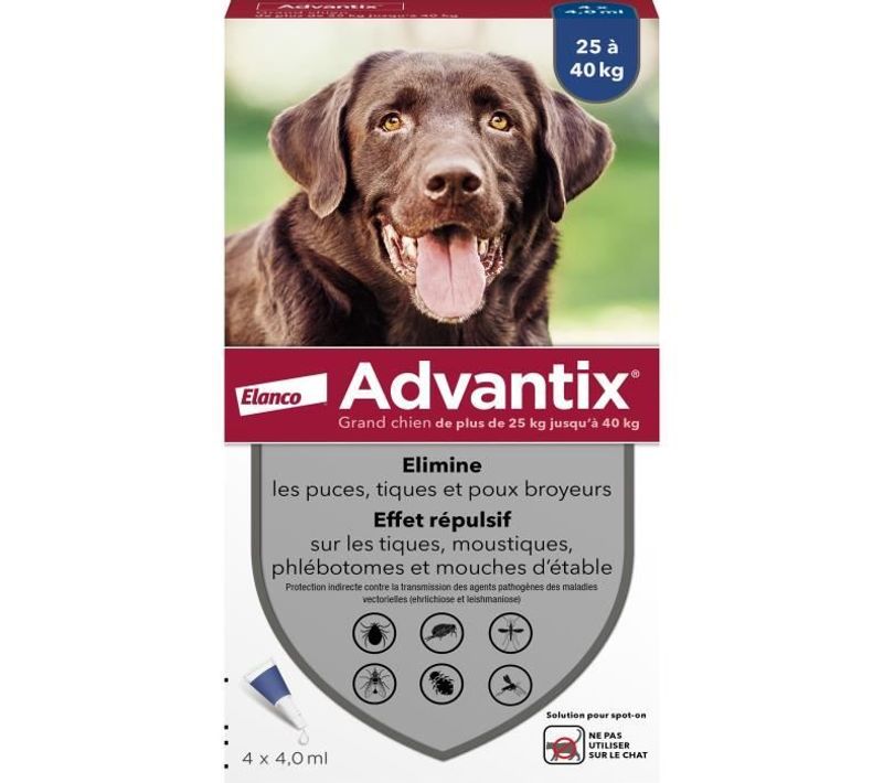 Advantix Chien Solution Antiparasitaire Grande Race 25 à 40kg 4 Pipettes
