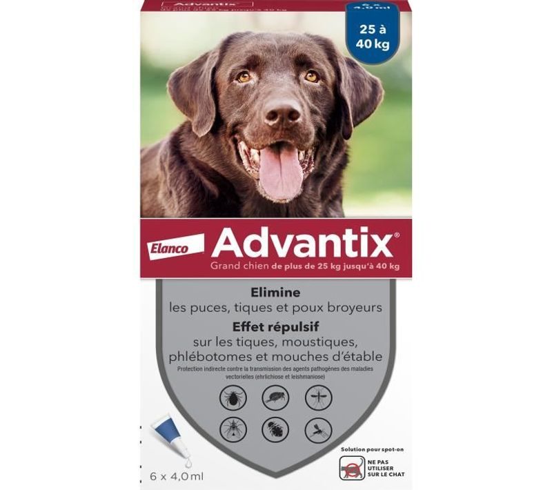 Chien Solution Antiparasitaire Grande Race 25 à 40kg 6 Pipettes