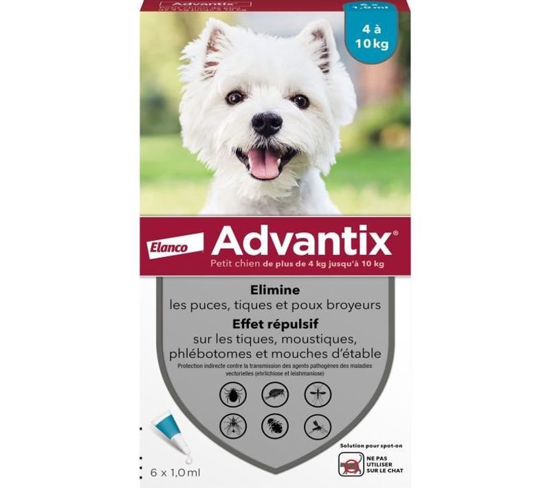 Advantix Chien Solution Antiparasitaire Petite Race 4 à 10kg 6 Pipettes