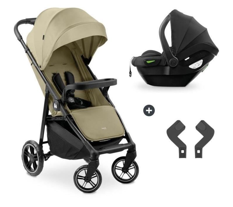 Hauk Ensemble De Voyage 2-en-1 Shop N Care - Poussette + Siege Auto + Adaptateurs - 4 Roues - Olive
