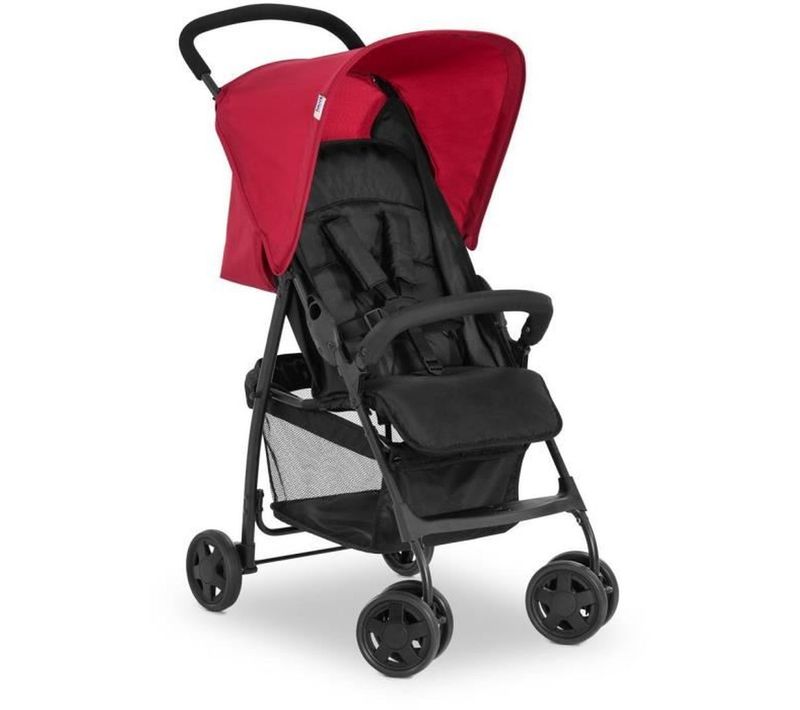 Poussette Canne - Sport - Pliable Et Inclinable - Capote Pare-soleil - 4 Roues - Noir / Rouge