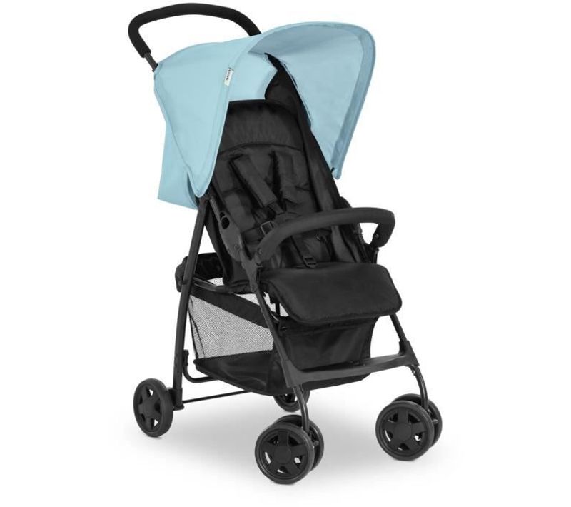 Poussette Canne - Sport - Pliable Et Inclinable - Capote Pare-soleil - 4 Roues - Noir / Bleu
