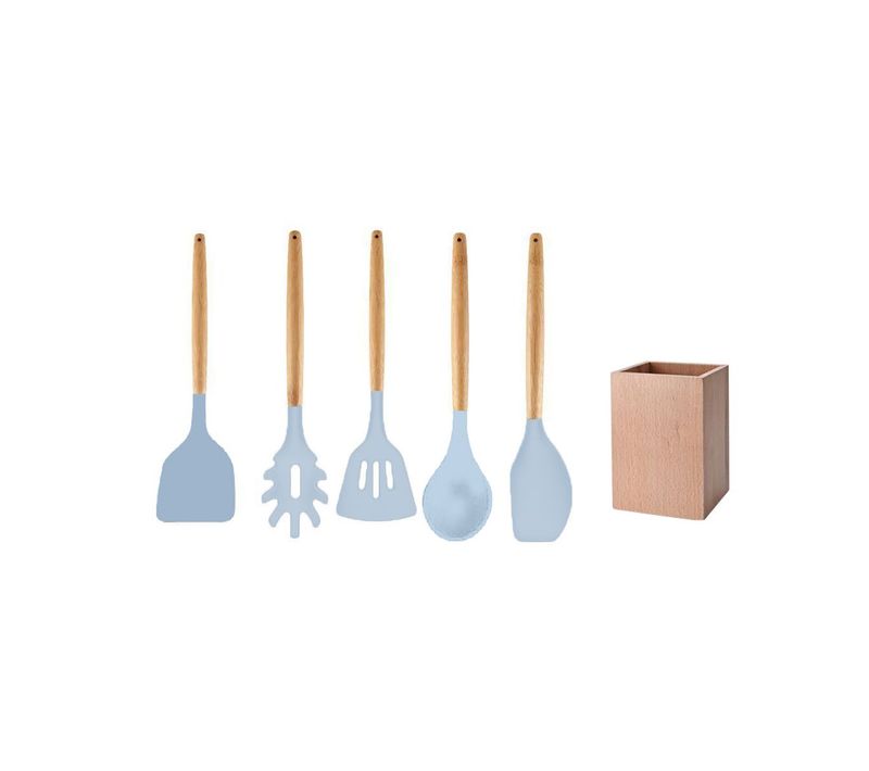 Set D'ustensiles De Cuisine En Bois Avec Pot De Rangement 32 Cm Fackelmann