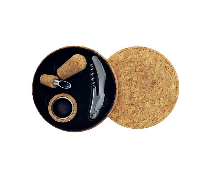 Coffret Cadeau D'accessoires Pour Bouteille De Vin 3 Pièces Avec Boite En Liège