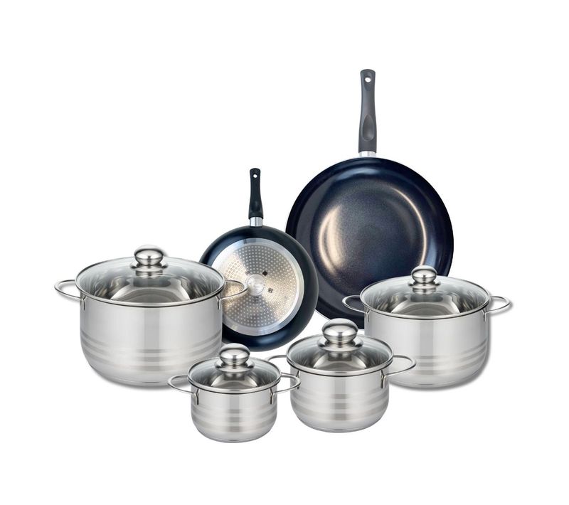 Ensemble De 2 Poêles De Cuisson 20 Et 28 Cm Et 5 Faitouts 12, 14, 16, 20 Et 24 Cm Elo Prima Brillant