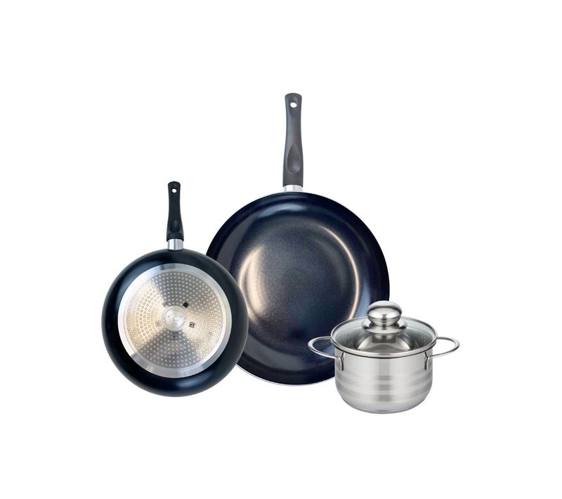 Ensemble De 2 Poêles De Cuisson 24 Et 32 Cm Et 1 Faitout 16 Cm Elo Prima Brillant
