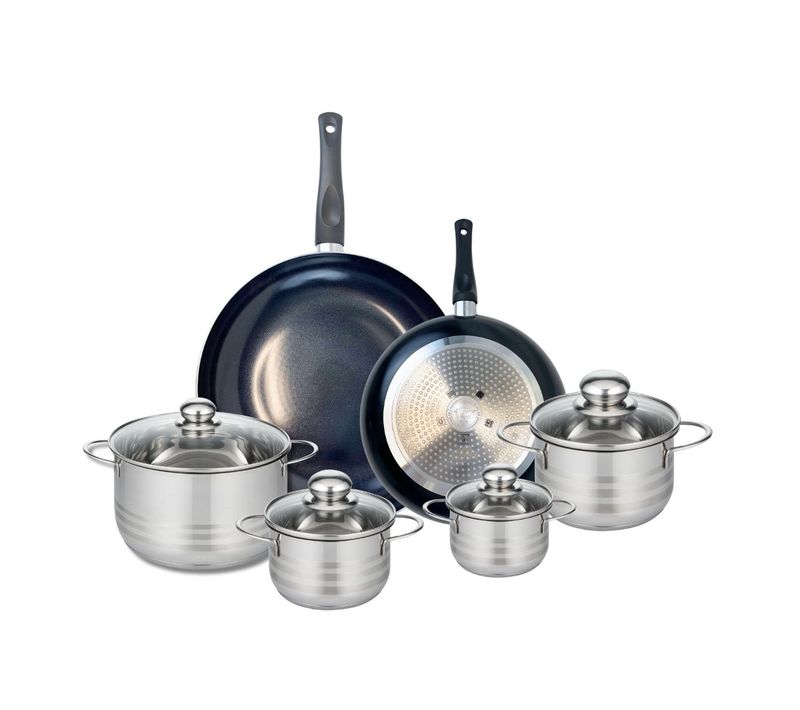 Ensemble De 2 Poêles De Cuisson 24 Et 32 Cm Et 4 Faitouts 12, 14, 16 Et 20 Cm Elo Prima Brillant