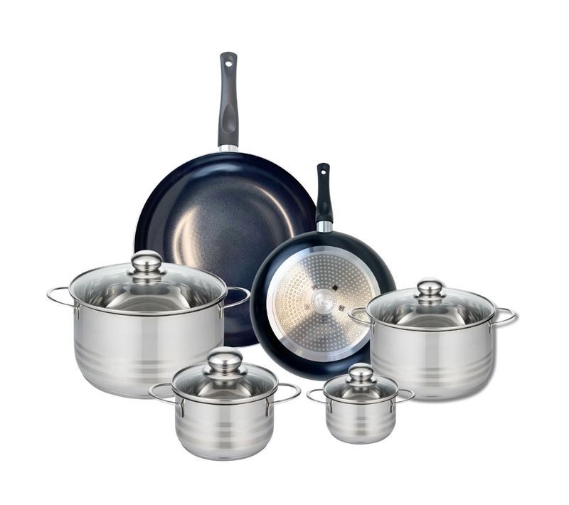 Ensemble De 2 Poêles De Cuisson 24 Et 32 Cm Et 4 Faitouts 12, 16, 20 Et 24 Cm Elo Prima Brillant