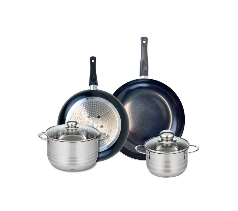 Ensemble De 2 Poêles De Cuisson 28 Et 32 Cm Et 2 Faitouts 16 Et 20 Cm Elo Prima Brillant
