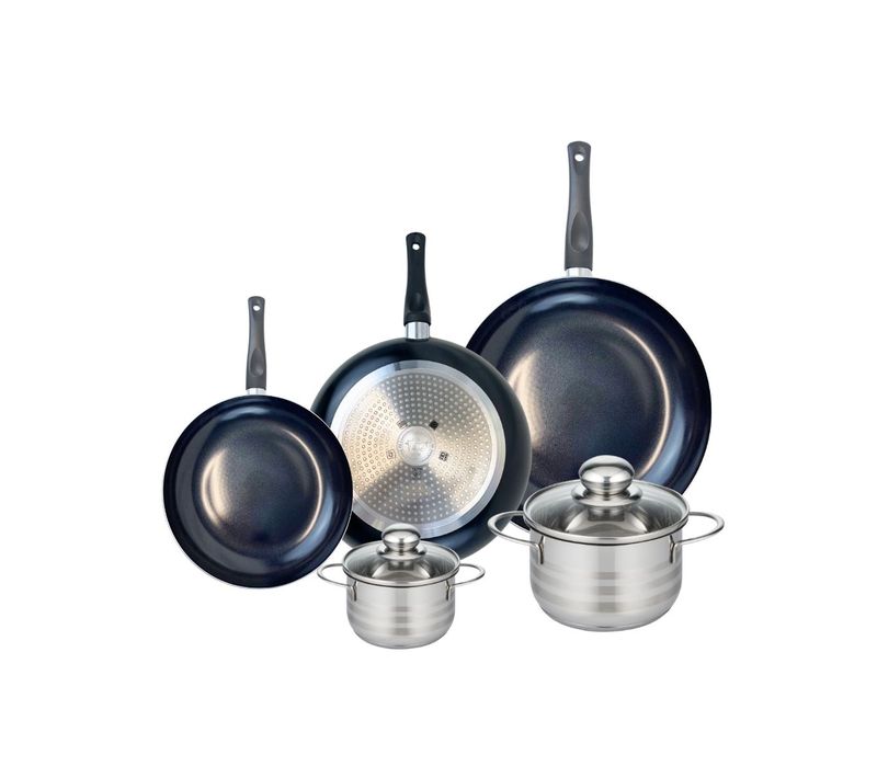 Ensemble De 3 Poêles De Cuisson 20, 24 Et 28 Cm Et 2 Faitouts 12 Et 16 Cm Elo Prima Brillant