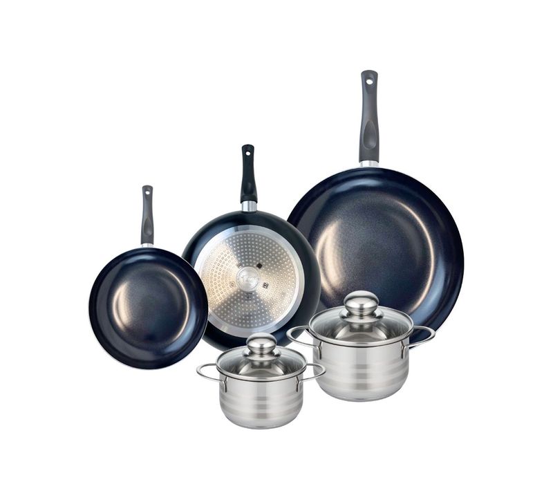 Ensemble De 3 Poêles De Cuisson 20, 24 Et 32 Cm Et 2 Faitouts 14 Et 16 Cm Elo Prima Brillant