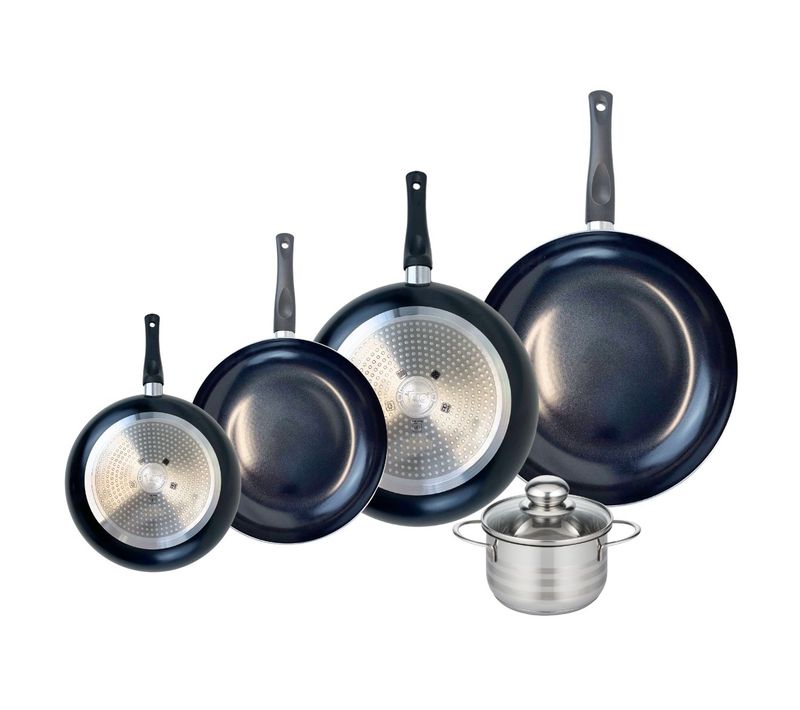Ensemble De 4 Poêles De Cuisson 20, 24, 28 Et 32 Cm Et 1 Faitout 14 Cm Elo Prima Brillant