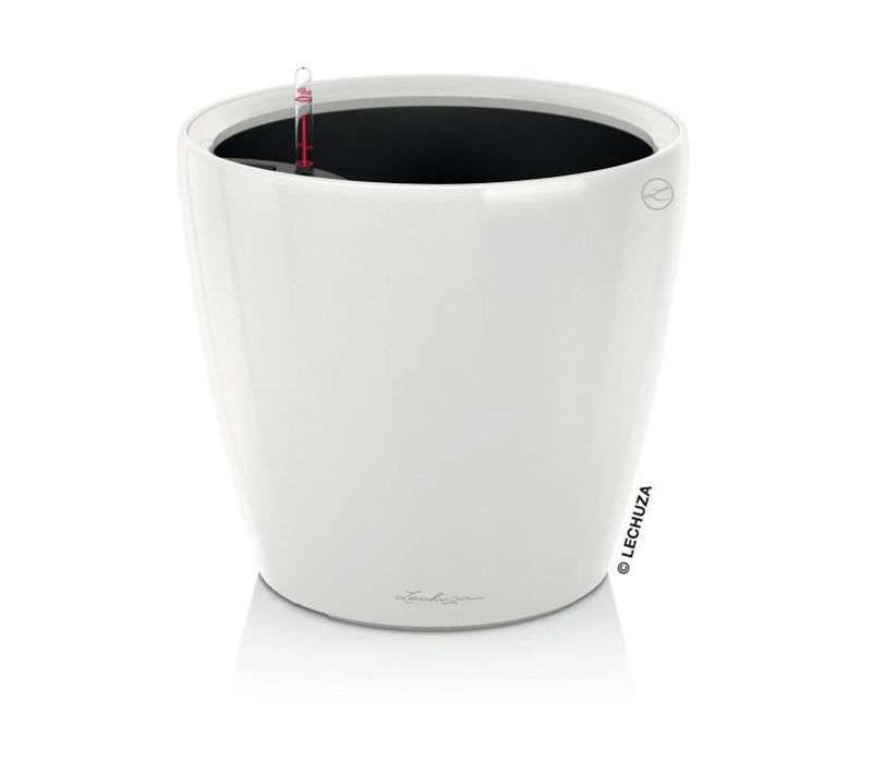 Pot Auto-arrosage Rond Blanc Brillant D. 28 Cm - Réservoir 2 L