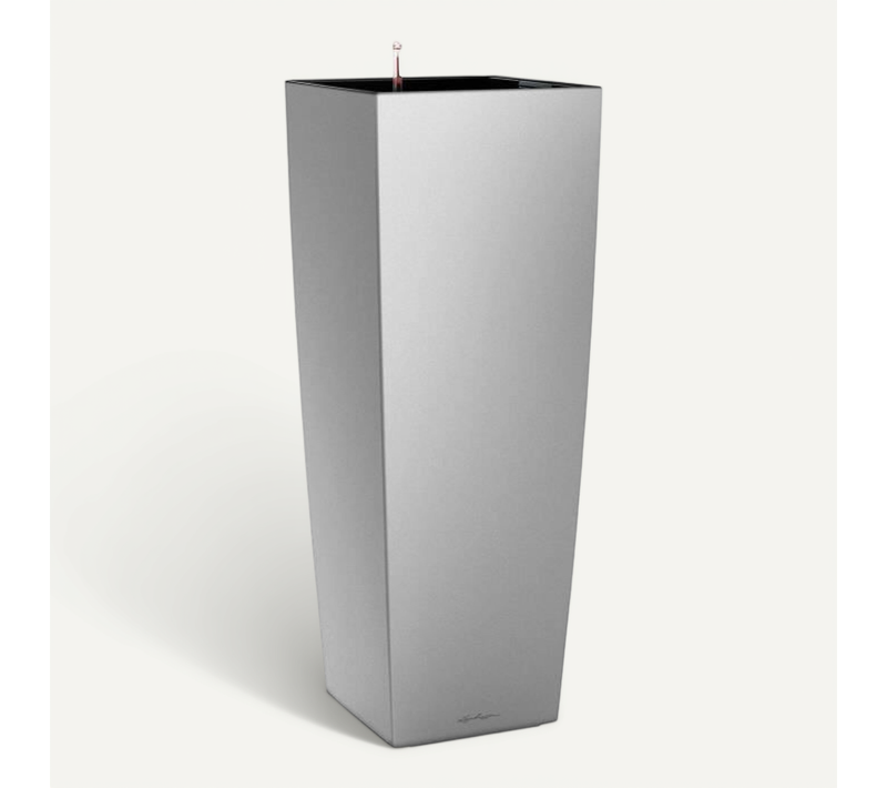 Pot De Fleur Lechuza Cubico Alto Premium 40 - Kit Complet, Argent Métallisé
