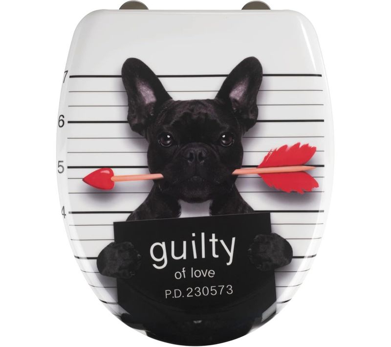 Abattant Wc à Imprimé "guilty Dog" - Blanc/noir - L 38 X L 45 Cm