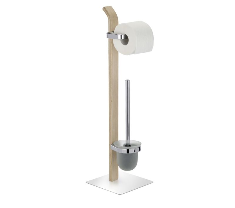 Valet Wc Design Inox Et Bois Samona - H. 71 Cm - Gris